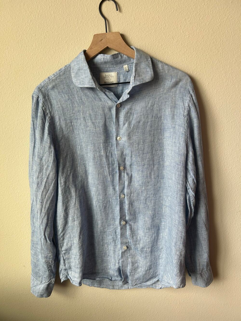 Murano Baird McNutt Linen Button-Down Shirt Light Blue Large Slim Fit